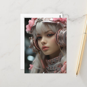 Postal Chica Pink Rose Sci Fi Steampunk
