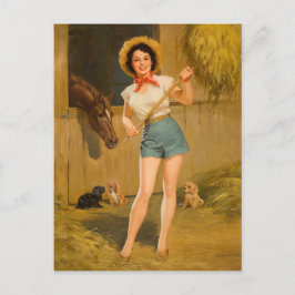 Postal Chica pinup de granjero