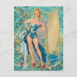 Postal Chica Pinup en espejo