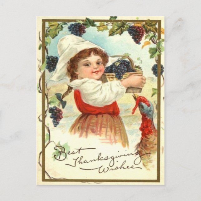 Postal Chica puritana recogiendo uvas (Anverso)