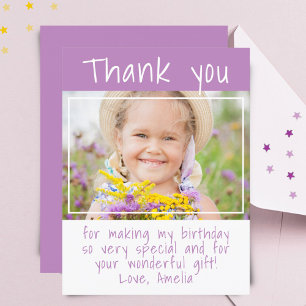Postal Chica púrpura moderna Foto Cumpleaños Gracias