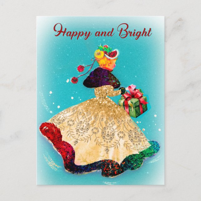 Postal Chica purpurina de oro de la caja de regalo de Nav (Anverso)