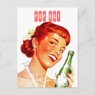 Postal Chica Retro con Estilo con Soda PUN FUN Arte Pop