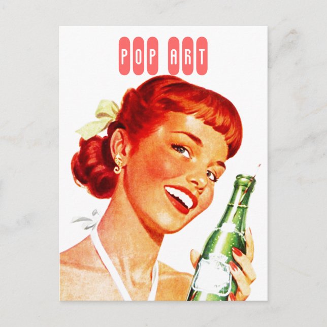Postal Chica Retro con Estilo con Soda PUN FUN Arte Pop (Anverso)