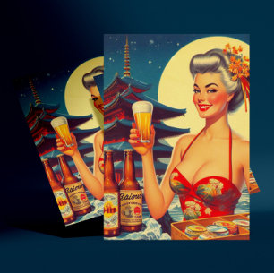 Postal Chica Retro Oriental Beer