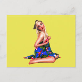 Postal Chica retro Pinup amarillo