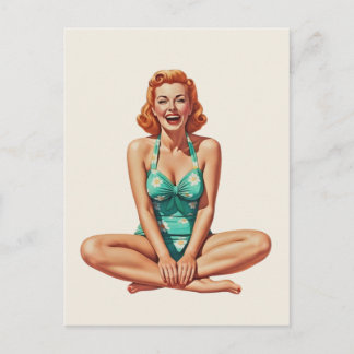 Postal Chica Retro PinUp de los años 50 en traje de baño