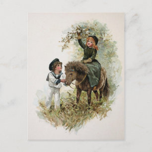 Postal Chica Rides Shetland Pony Vintage