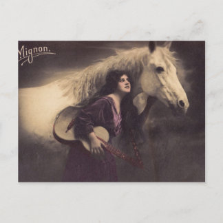 Postal Chica romántico con caballo y guitarra