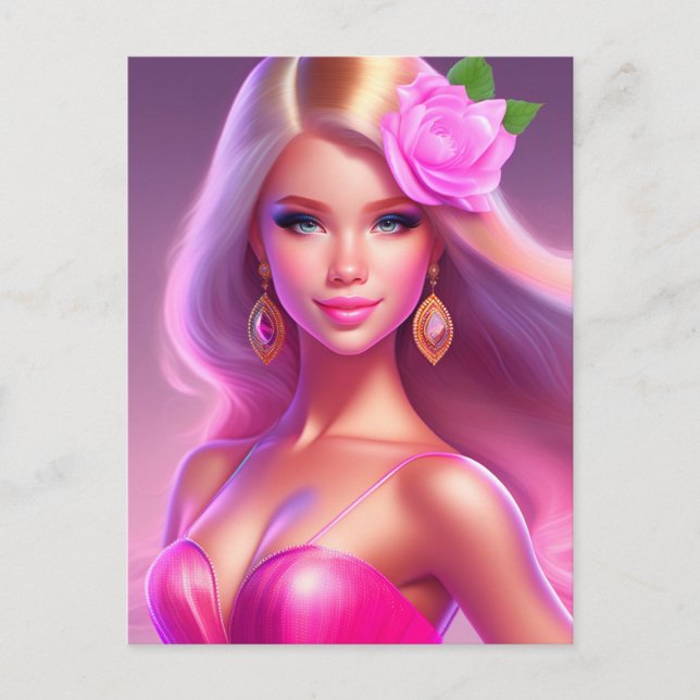 Postal Chica rosa (Anverso)