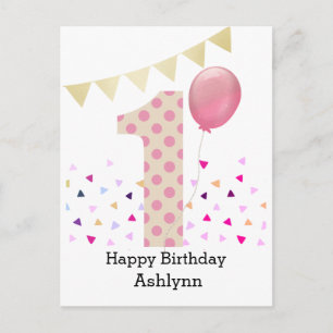 Postal Chica Rosa 1 de Cumpleaños