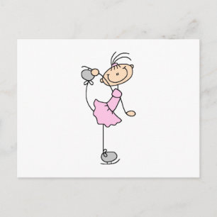 Postal Chica Rosa Figura de Palitos Patinadora sobre Hiel