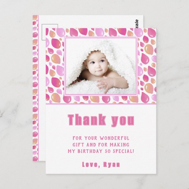 Postal Chica rosa globo - Foto cumpleaños de niño - Graci (Anverso / Reverso)