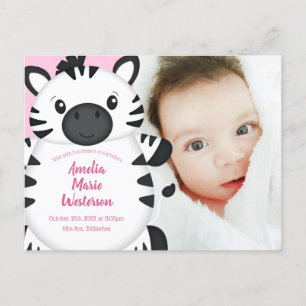 Postal Chica rosado zebra Baby Shower Safari