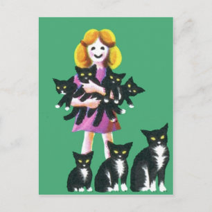 Postal Chica rústico lindo con dibujo de pastel para gato