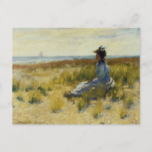 Postal Chica sentado junto al mar