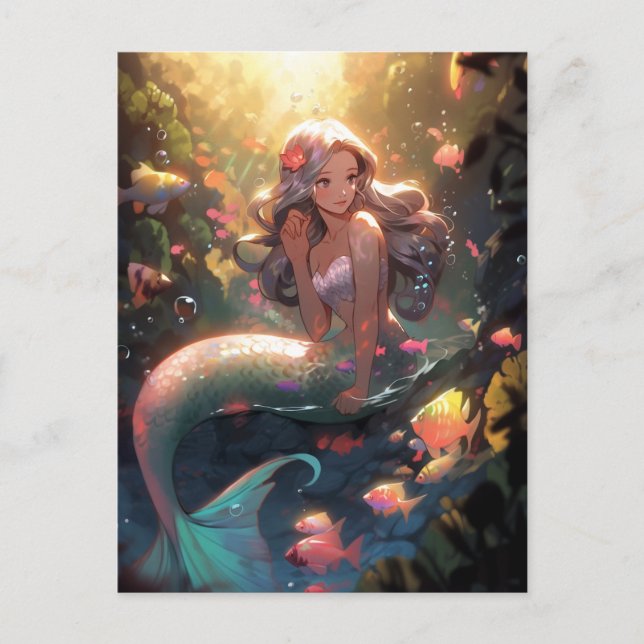 Postal Chica Sirena Anime Arte de Fantasía (Anverso)