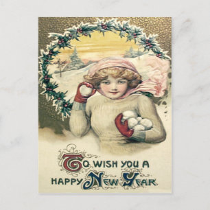 Postal Chica Snowball Nieve Holly Wreath