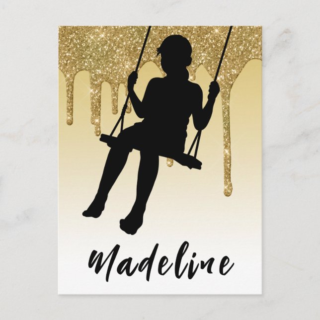 Postal Chica sobre el Ombre del Purpurina del Oro de Swin (Anverso)