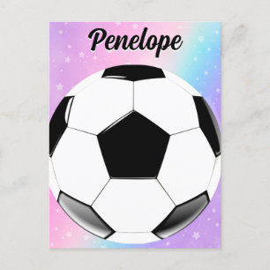 Postal Chica Soccer Ball Pastel Stars Nombre personalizad
