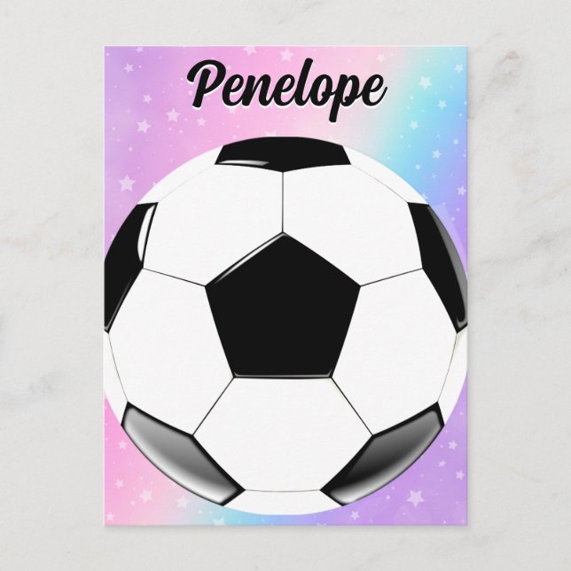 Postal Chica Soccer Ball Pastel Stars Nombre personalizad (Anverso)