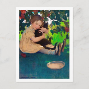 Postal Chica sosteniendo a un gato negro, Jessie Willcox 