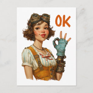 Postal Chica Steampunk Gesto de Acuerdo Confiado
