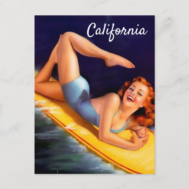 Postal Chica surfista de California (Anverso)
