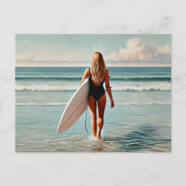 Postal Chica surfista en la playa