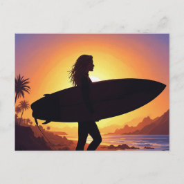 Postal Chica surfista en la playa