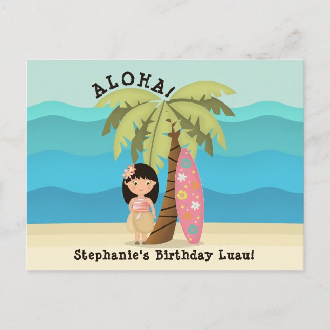 Postal Chica surfista hawaiana (Anverso)