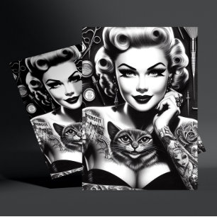 Postal Chica tatuada alternativa de la vieja escuela