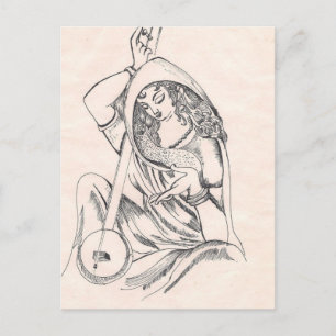 Postal Chica tocando sitar