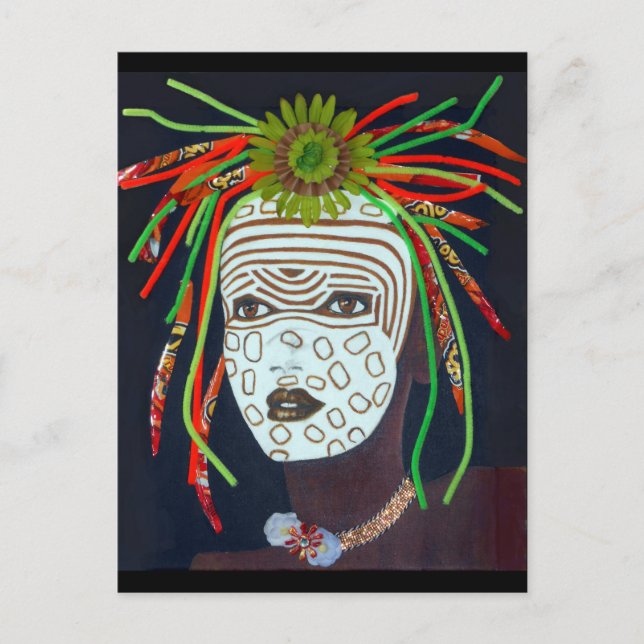 Postal Chica tribal africano - retrato colorido original (Anverso)