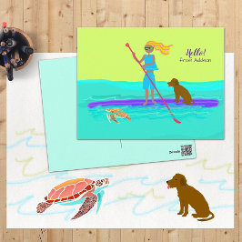 Postal Chica tropical de SUP en paddleboard Hola