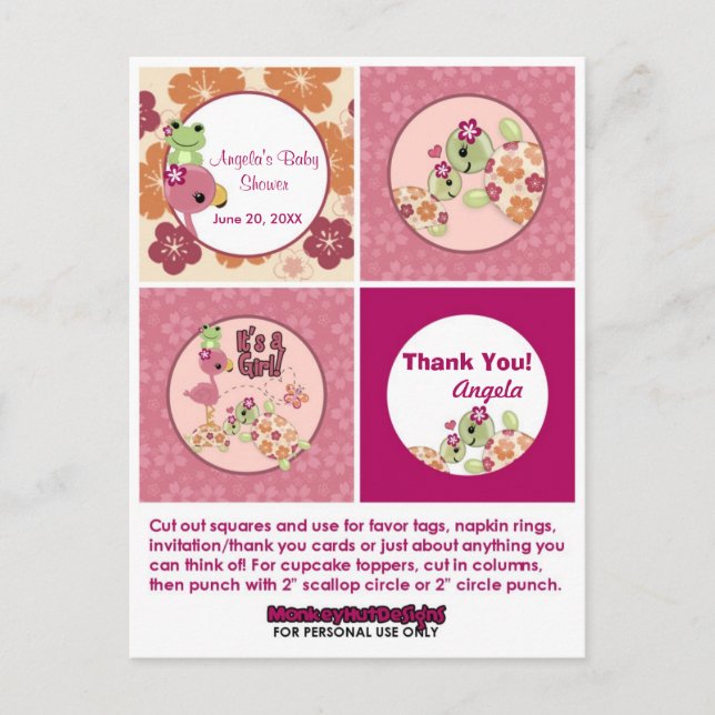 Postal Chica TURTLE Baby Shower Cupcake Toppers OUR (Anverso)