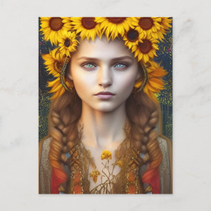 Postal Chica ucraniano de Amulets y Sunflowers Digital Ar