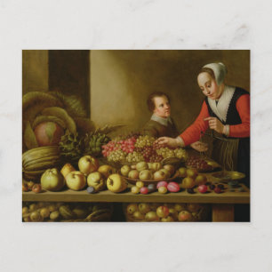 Postal Chica vendiendo uvas