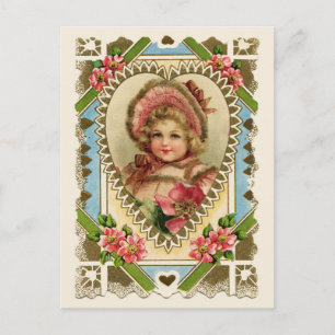 Postal Chica Victoriana en Marco de Corazón Reproducción