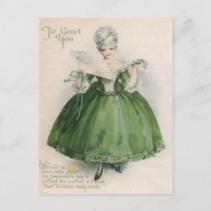Postal Chica Victoriana Vintage en Verde Día de San Patri