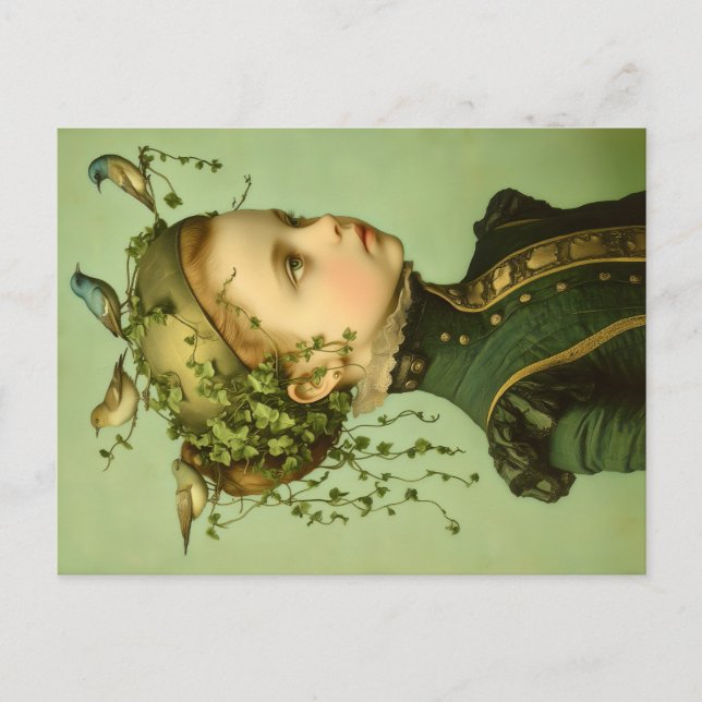 Postal Chica victoriano y vinos y pájaros BD9 (Anverso)