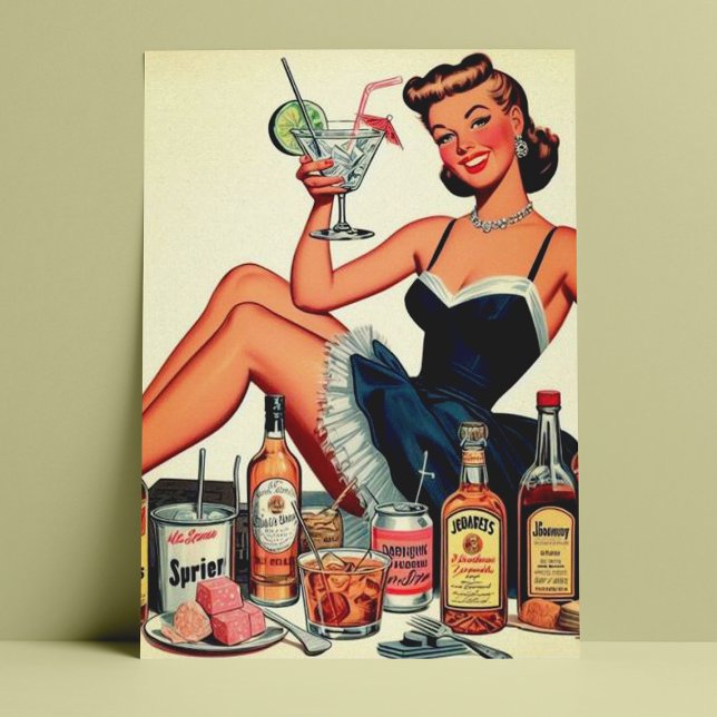 Postal Chica Vintage Bebida Pin-up (Subido por el creador)