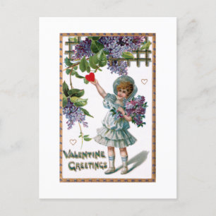 Postal Chica Vintage con flores y saludo de San Valentín