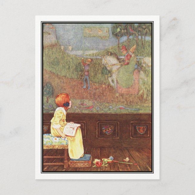 Postal Chica vintage con libro de Millicent Sowerby (Anverso)