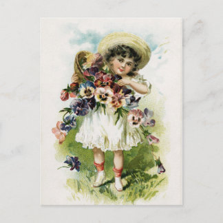 Postal Chica Vintage con Pansies