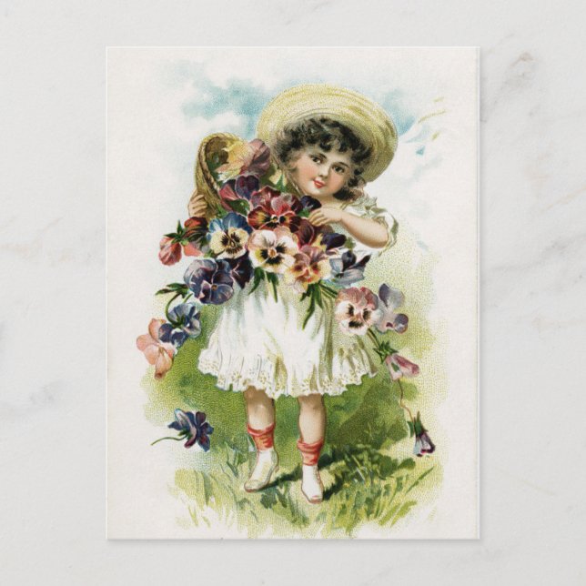 Postal Chica Vintage con Pansies (Anverso)
