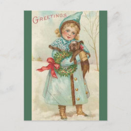 Postal Chica Vintage Con Perro Navidad