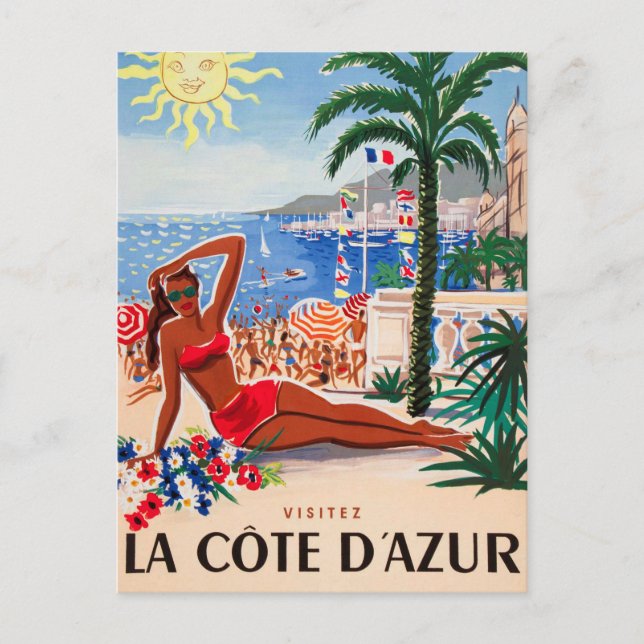 Postal Chica Vintage Cote D'Azur Beach (Anverso)