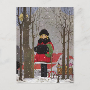 Postal Chica Vintage de Invierno en Navidad de Nieve