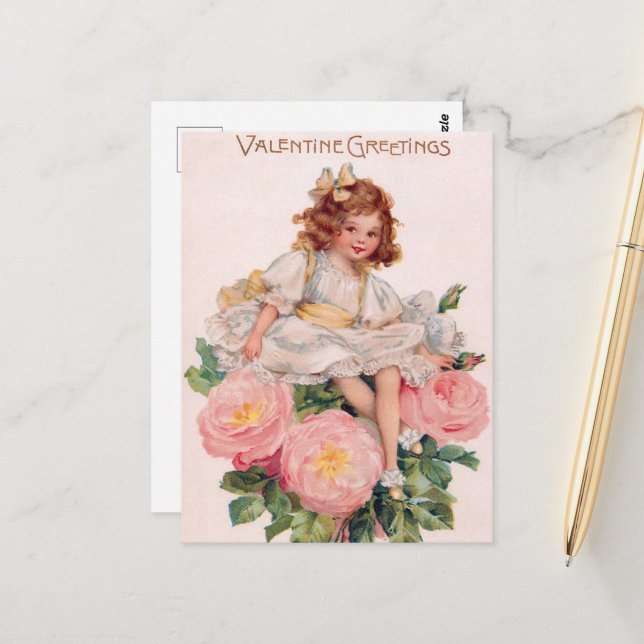 Postal chica vintage lindo Valentines saludos (Anverso/Reverso In Situ)